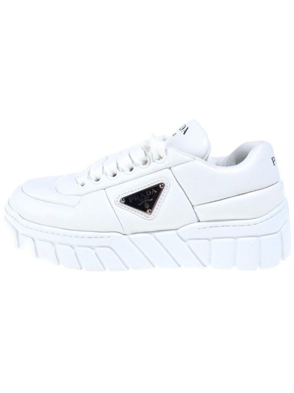 Prada Triangle Logo Patted Nappa Leather Low-Top Sneakers White